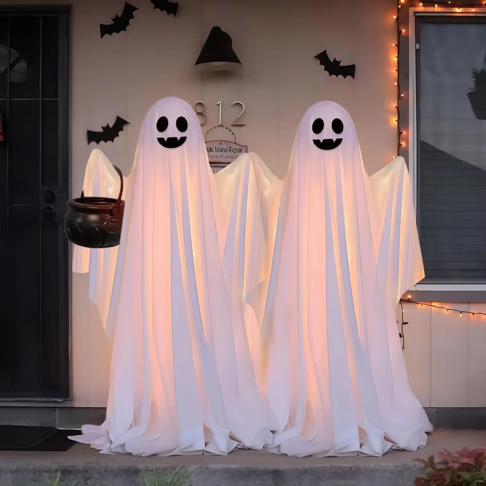 Halloween Decorations Outdoor - 2 Pack Large Light-Up Spooky Ghosts with 2 Modes LED Light - Scary Standing Ghosts Decor