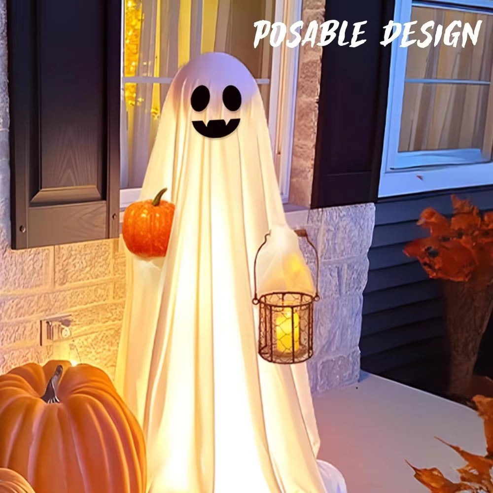 Halloween Decorations Outdoor - 2 Pack Large Light-Up Spooky Ghosts with 2 Modes LED Light - Scary Standing Ghosts Decor